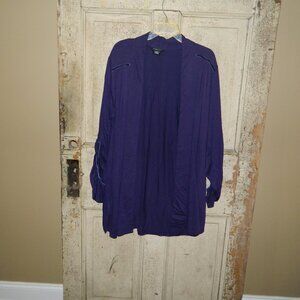 Michel Studio Collection Ribbon Ruched Sleeves Open Front Cardigan Sz 1X (F-21)